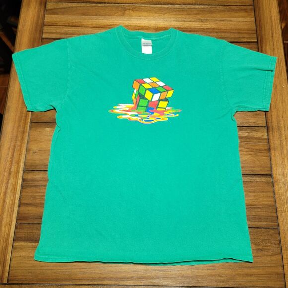 Gildan SS Green Unisex Tee Melting Rubix Cube - Size Large - Picture 2 of 5